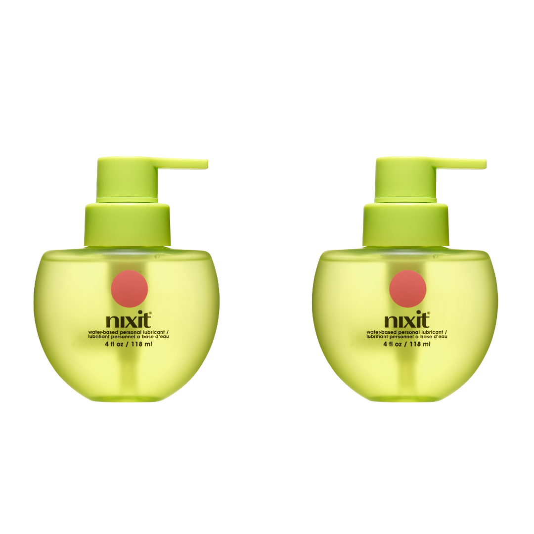 Two bottles of nixit water-based lubricant are side by side