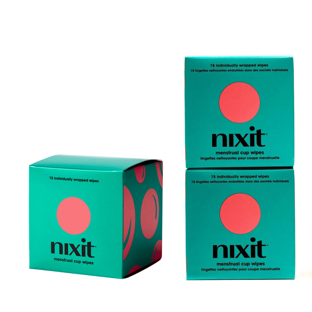 an image of 3 packs of menstrual cup wipes boxes